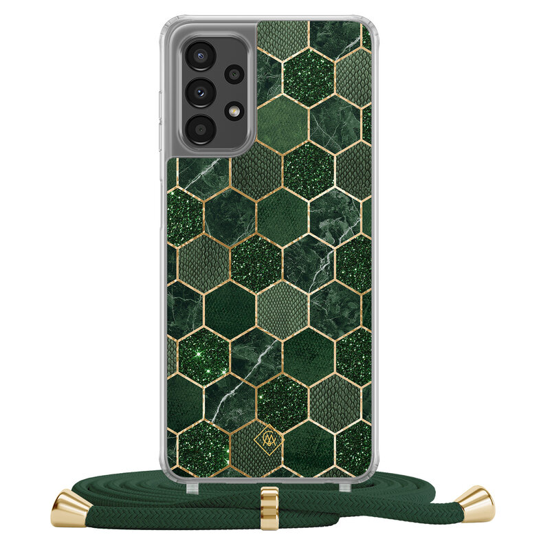 Casimoda Samsung Galaxy A13 4G hoesje met groen koord - Kubus groen