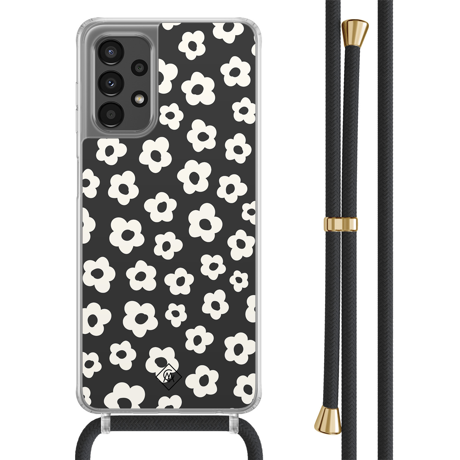 Samsung Galaxy A13 4G hoesje met zwart koord - Retro bloempjes