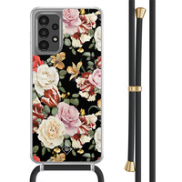 Casimoda Samsung Galaxy A13 4G hoesje met zwart koord - Flowerpower