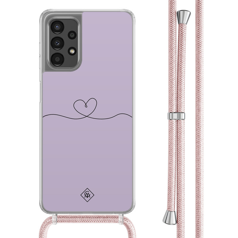 Casimoda Samsung Galaxy A13 4G hoesje met rosegoud koord - Hart lila