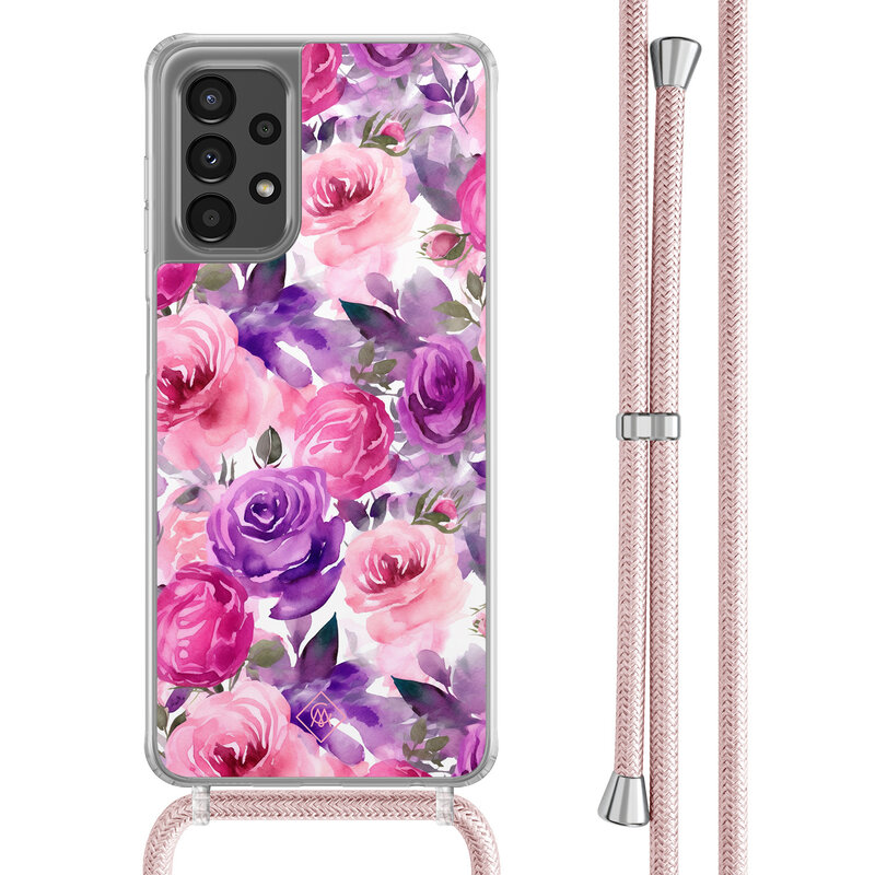 Casimoda Samsung Galaxy A13 4G hoesje met rosegoud koord - Rosy blooms