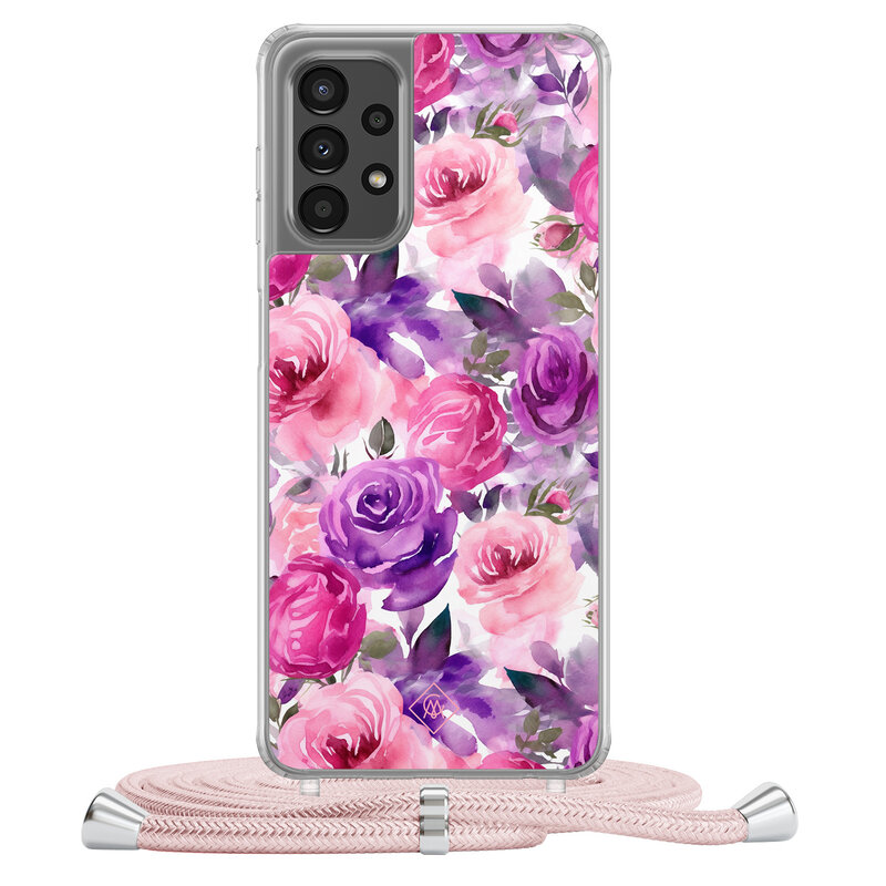 Casimoda Samsung Galaxy A13 4G hoesje met rosegoud koord - Rosy blooms