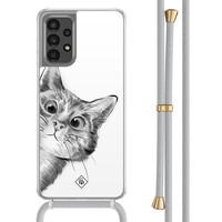 Casimoda Samsung Galaxy A13 4G hoesje met grijs koord - Peekaboo kat