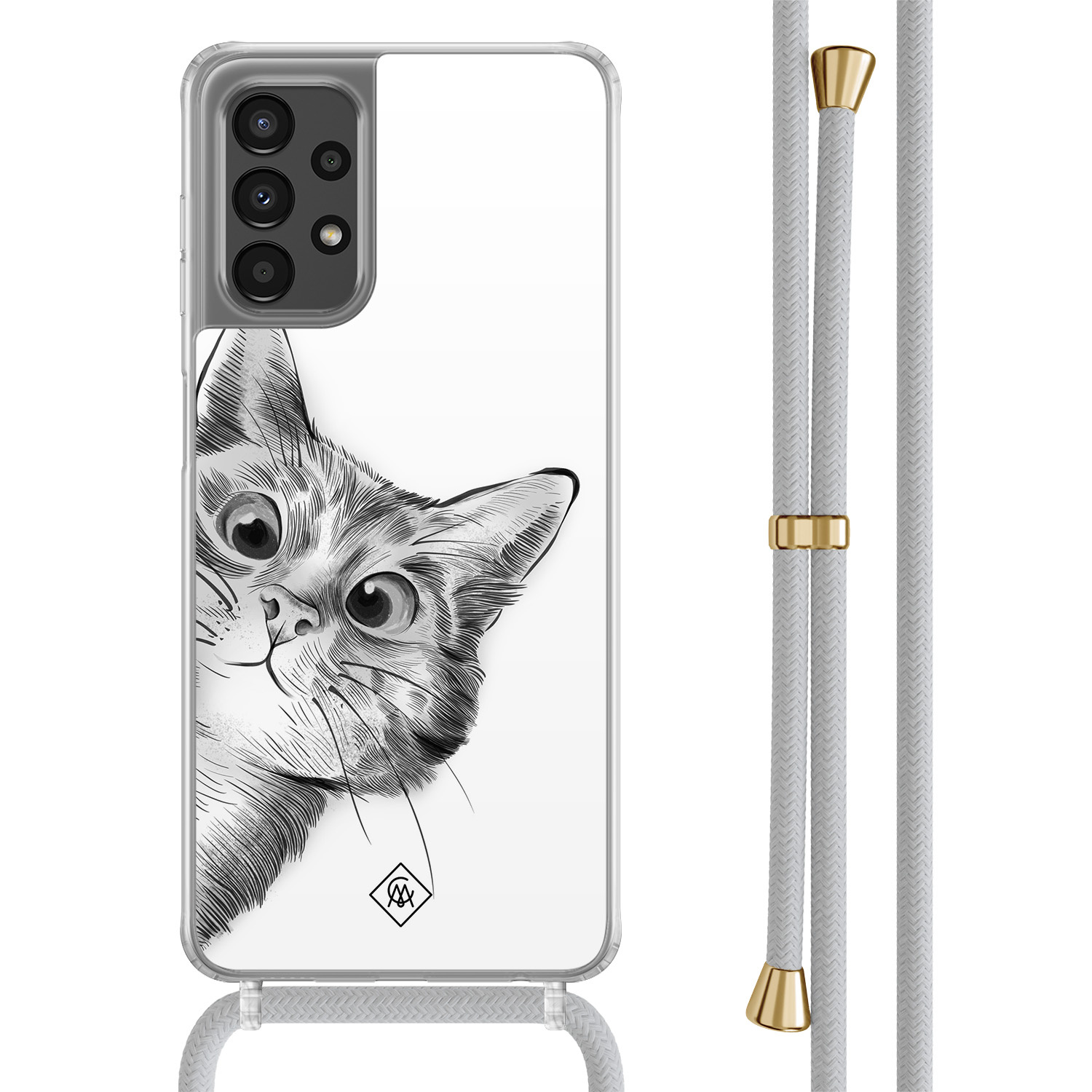 Samsung Galaxy A13 4G hoesje met grijs koord - Peekaboo kat