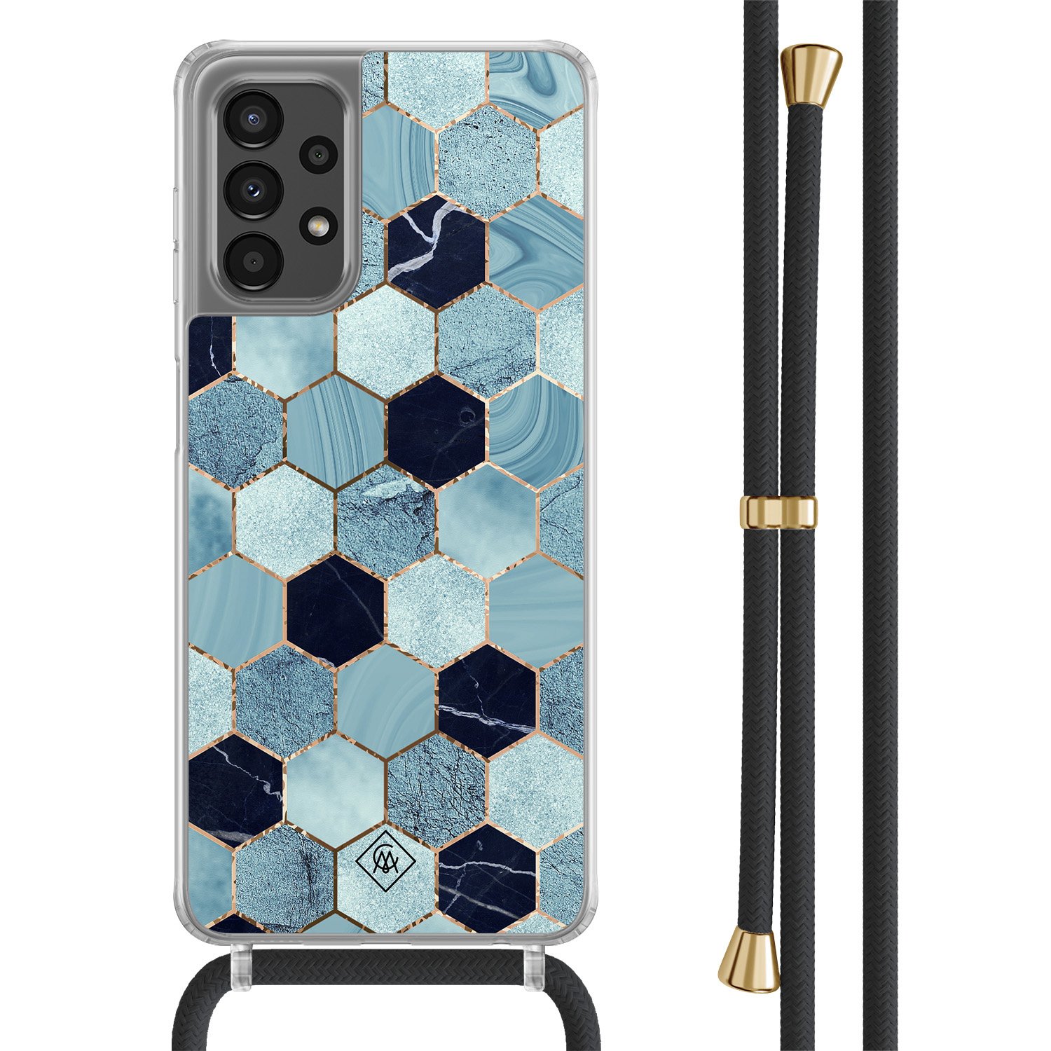 Samsung Galaxy A13 4G hoesje met zwart koord - Blue cubes