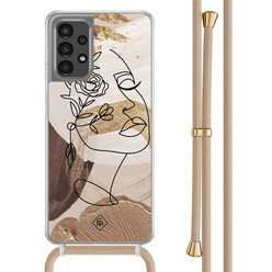 Casimoda Samsung Galaxy A13 4G hoesje met beige koord - Abstract gezicht bruin