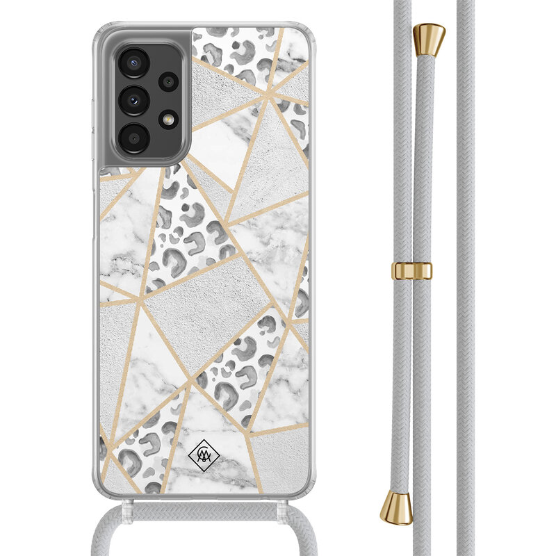 Casimoda Samsung Galaxy A13 4G hoesje met grijs koord - Stone & leopard