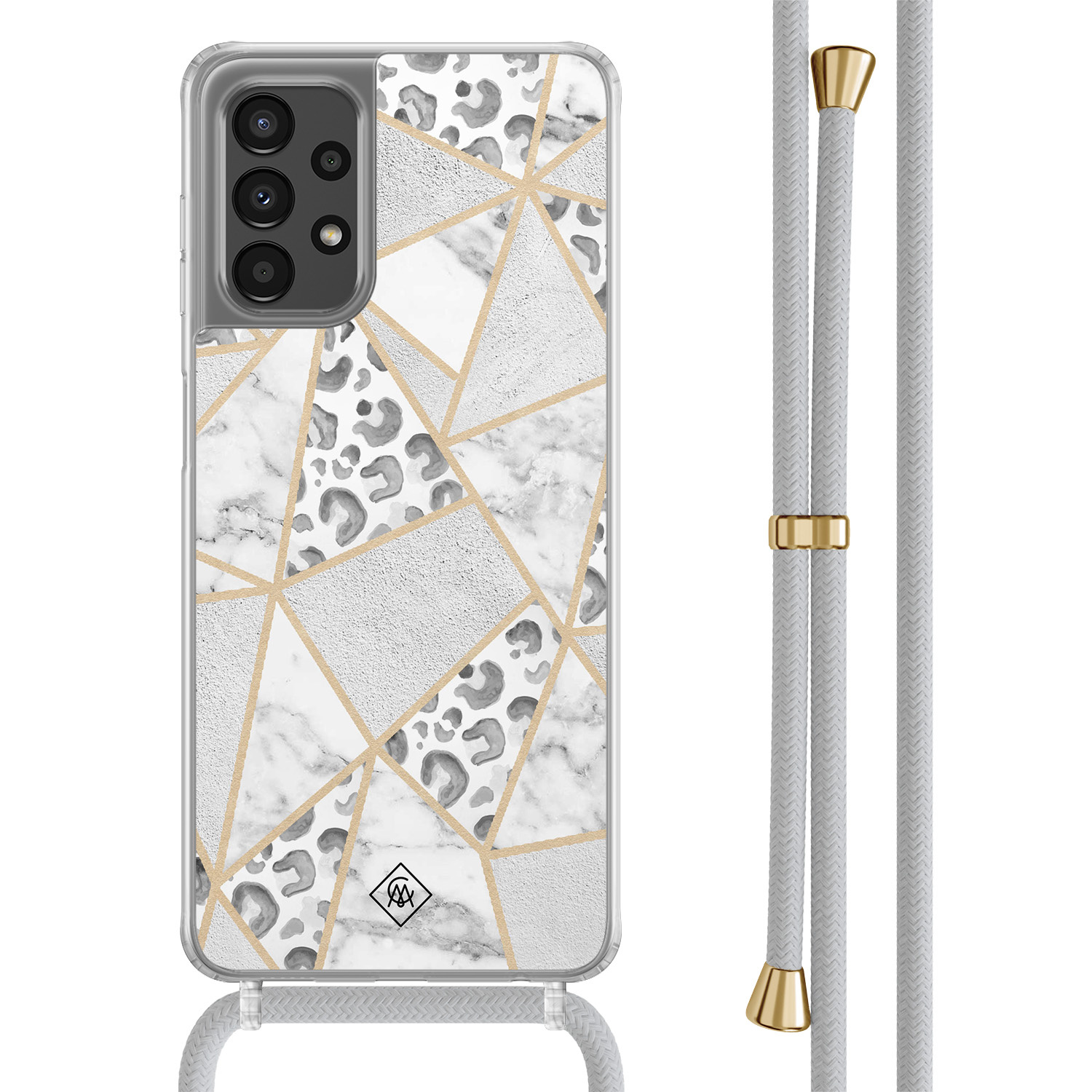 Samsung Galaxy A13 4G hoesje met grijs koord - Stone & leopard