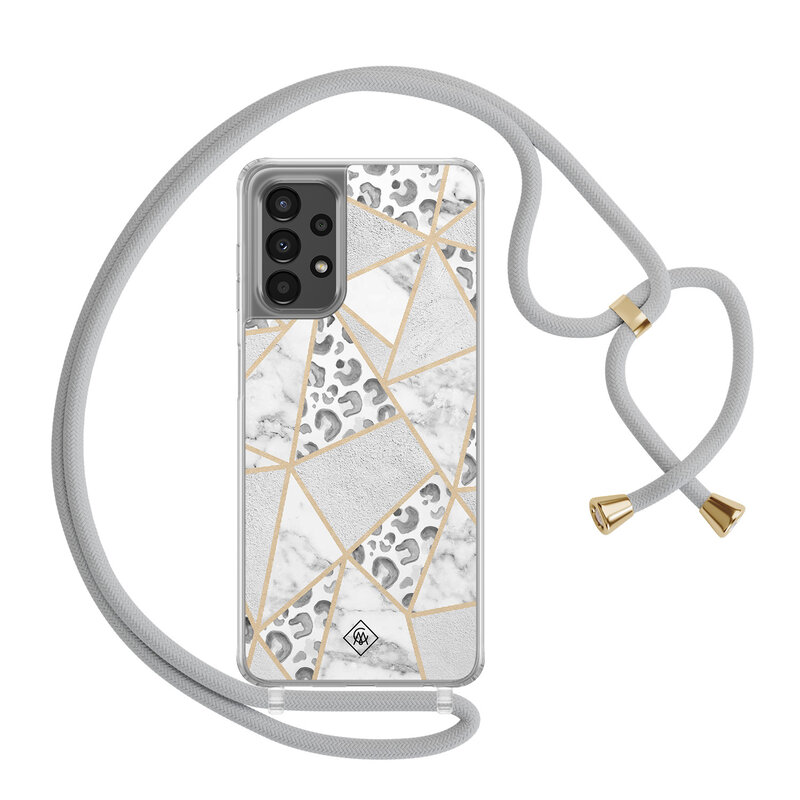 Casimoda Samsung Galaxy A13 4G hoesje met grijs koord - Stone & leopard