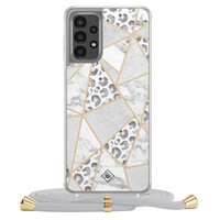 Casimoda Samsung Galaxy A13 4G hoesje met grijs koord - Stone & leopard