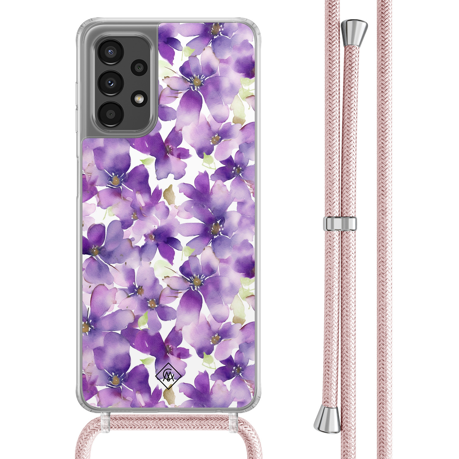 Samsung Galaxy A13 4G hoesje met rosegoud koord - Floral violet