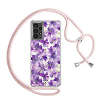 Casimoda Samsung Galaxy A13 4G hoesje met rosegoud koord - Floral violet