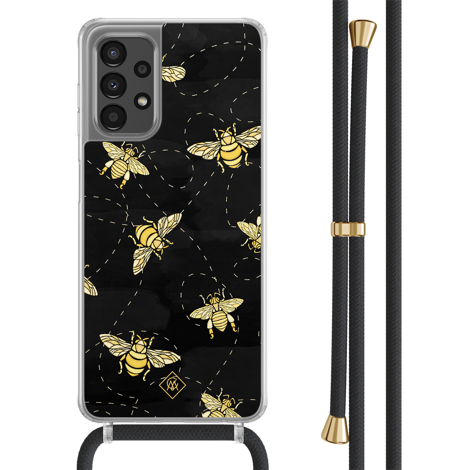 Casimoda® - Samsung A13 4G hoesje met koord - Bee happy - Afneembaar koord - - Multi
