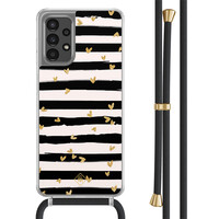 Casimoda Samsung Galaxy A13 4G hoesje met zwart koord - Hart streepjes