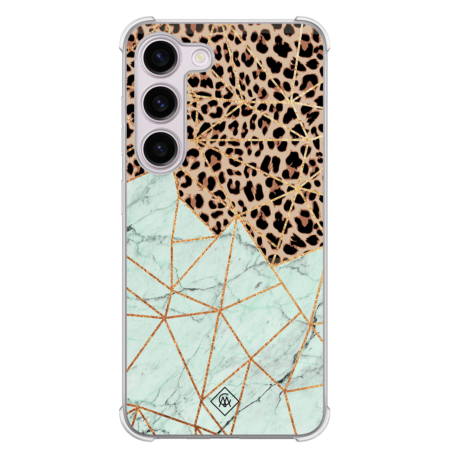 Samsung Galaxy S23 Plus shockproof hoesje Luipaard marmer mint