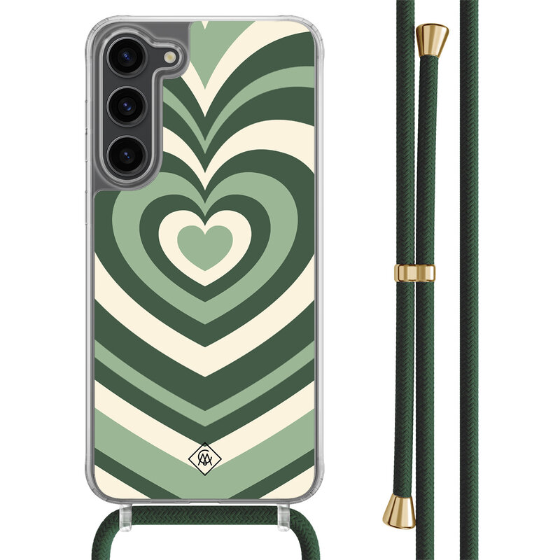 Casimoda Samsung Galaxy S23 Plus hoesje met groen koord - Hart swirl groen