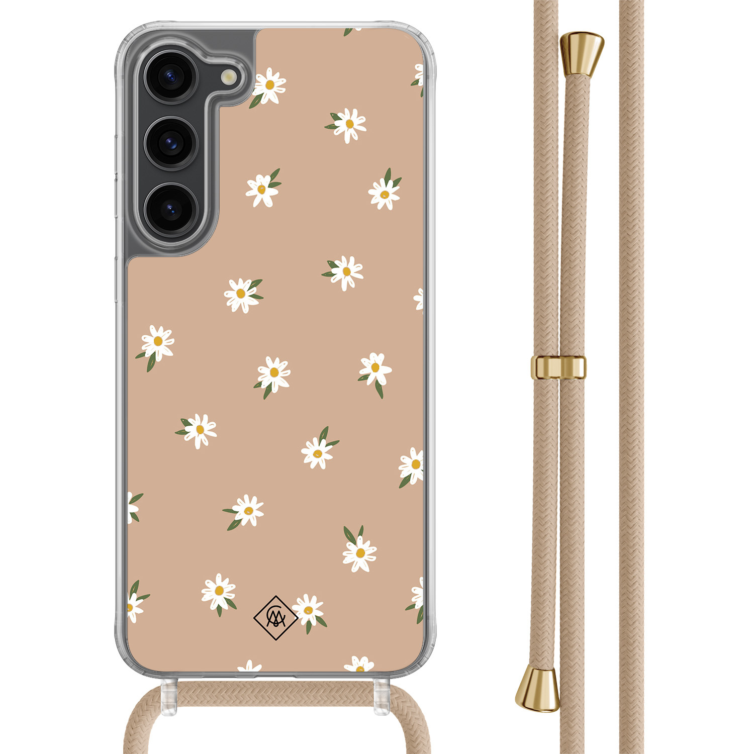 Samsung Galaxy S23 Plus hoesje met beige koord - Sweet daisies