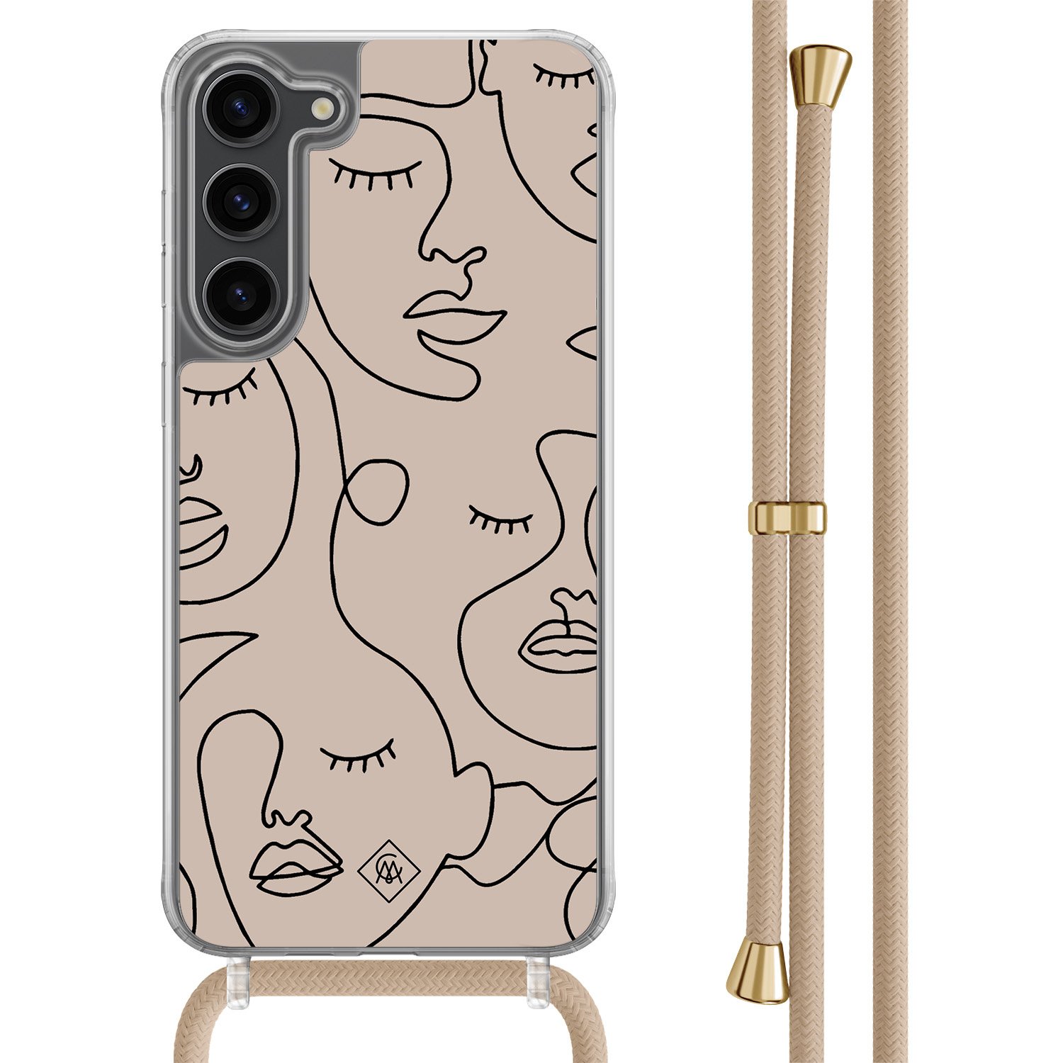 Samsung Galaxy S23 Plus hoesje met beige koord - Abstract faces