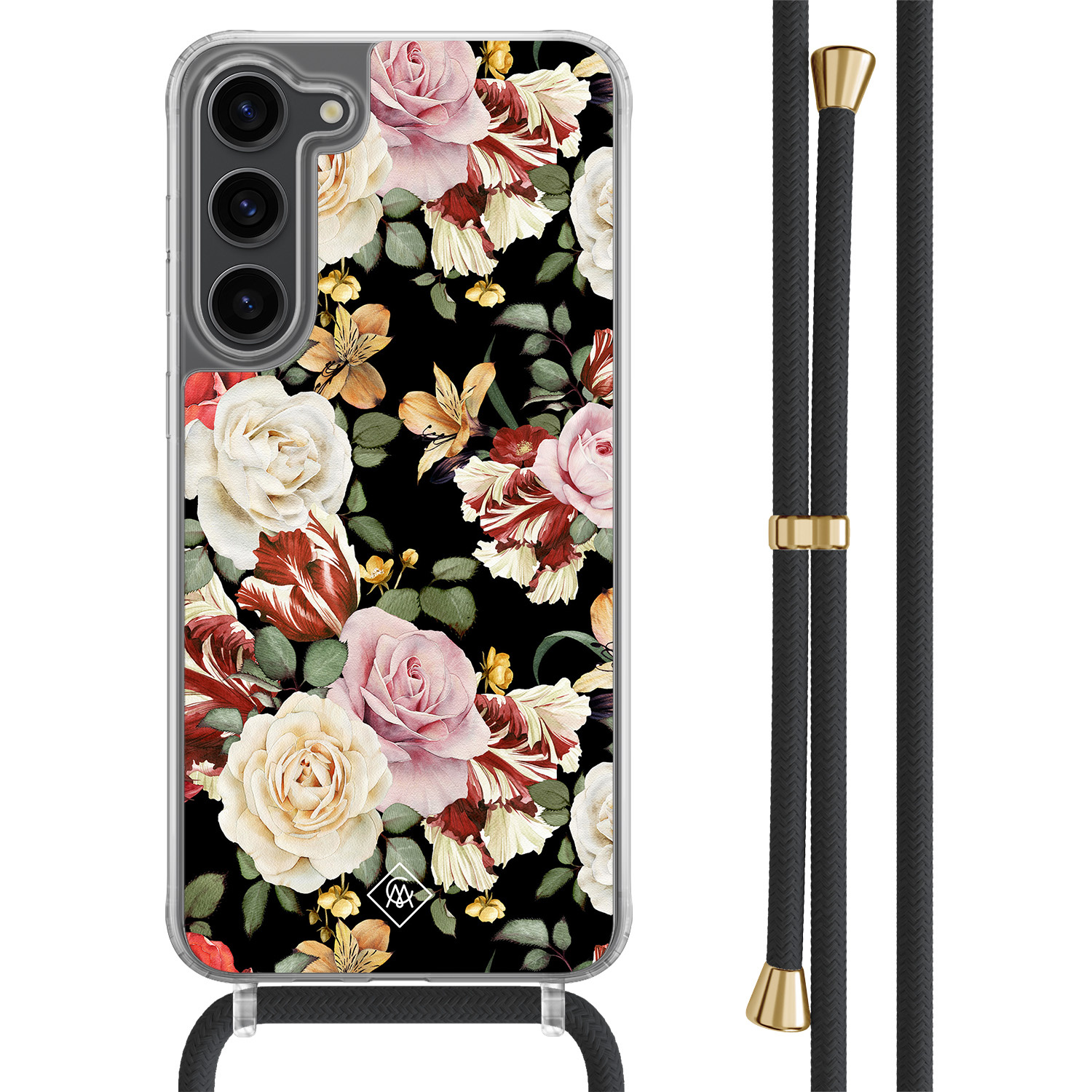 Samsung Galaxy S23 Plus hoesje met zwart koord Flowerpower
