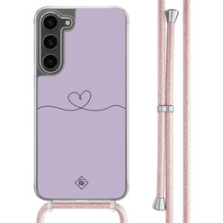 Casimoda Samsung Galaxy S23 Plus hoesje met rosegoud koord - Hart lila