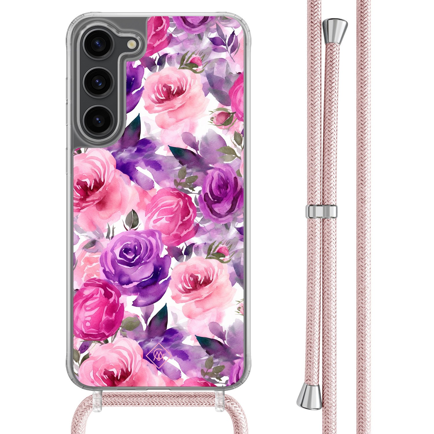 Casimoda® - Samsung S23 Plus hoesje met koord - Rosy blooms - Afneembaar koord - - Multi