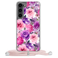 Casimoda Samsung Galaxy S23 Plus hoesje met rosegoud koord - Rosy blooms