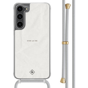 Casimoda Samsung Galaxy S23 Plus hoesje met grijs koord - Vive la vie