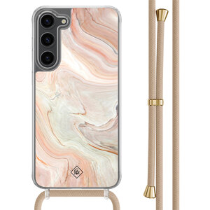 Casimoda Samsung Galaxy S23 Plus hoesje met beige koord - Marmer waves
