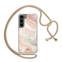Casimoda Samsung Galaxy S23 Plus hoesje met beige koord - Marmer waves