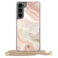 Casimoda Samsung Galaxy S23 Plus hoesje met beige koord - Marmer waves