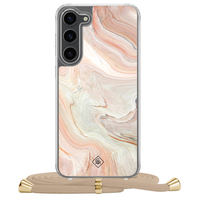 Casimoda Samsung Galaxy S23 Plus hoesje met beige koord - Marmer waves