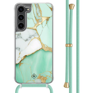 Casimoda Samsung Galaxy S23 Plus hoesje met mint koord - Marmer mintgroen