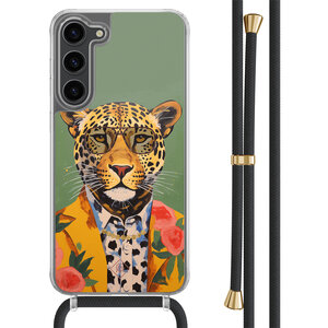 Casimoda Samsung Galaxy S23 Plus hoesje met zwart koord - Luipaard hipster