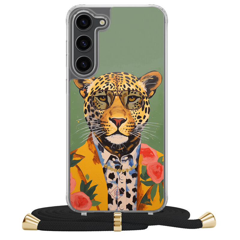 Casimoda Samsung Galaxy S23 Plus hoesje met zwart koord - Luipaard hipster
