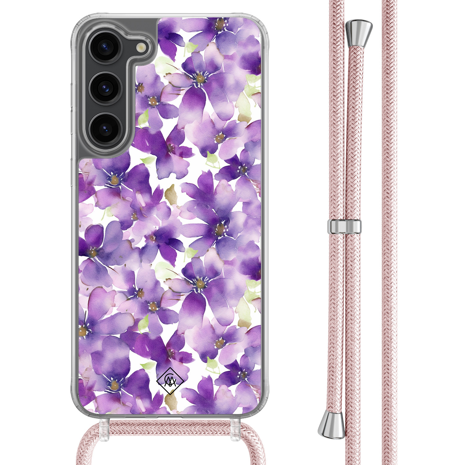 Casimoda® - Samsung S23 Plus hoesje met koord - Floral violet - Afneembaar koord - - Multi