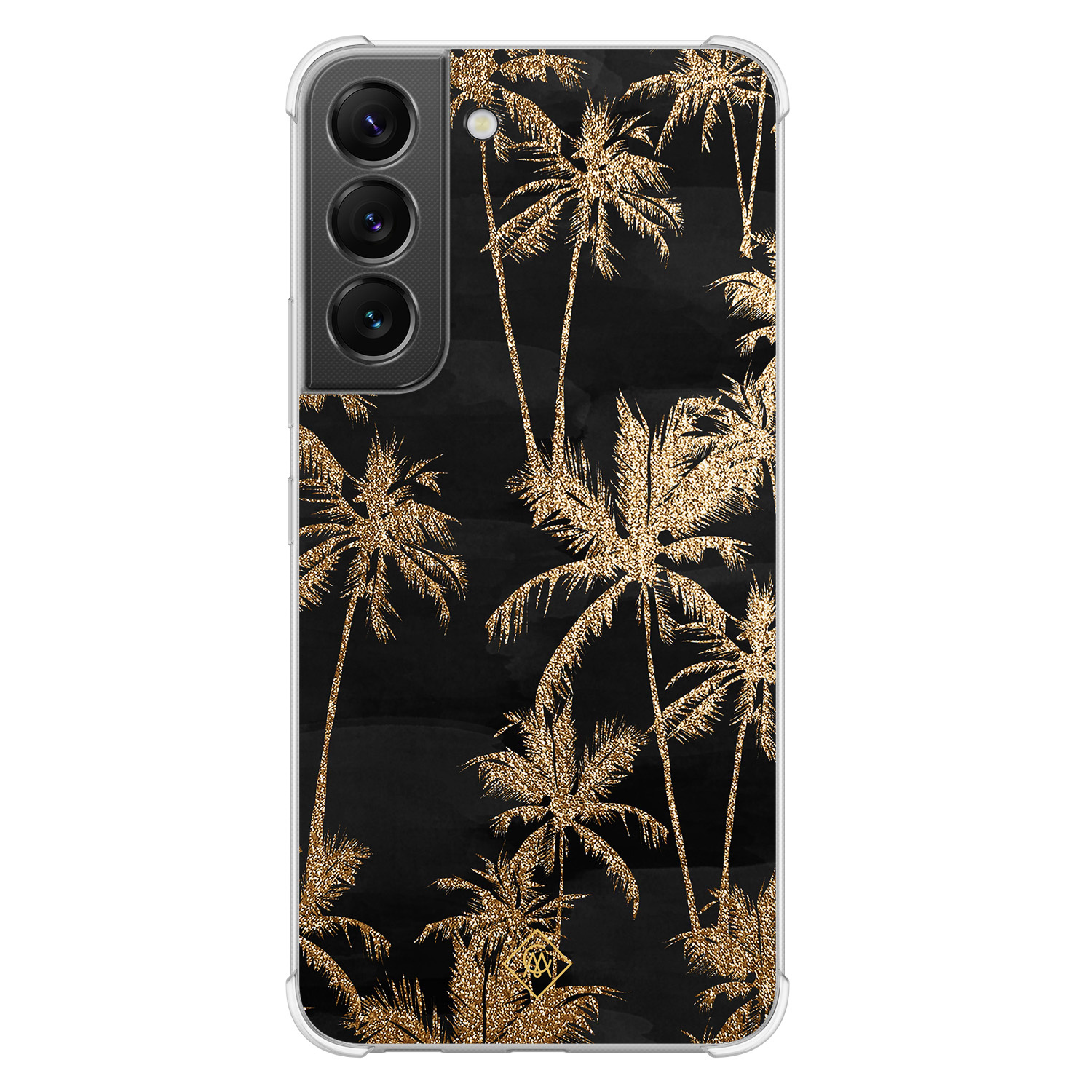 Samsung Galaxy S22 shockproof hoesje - Palmbomen - Zwart - Hard Case TPU Zwart - Planten - Casimoda
