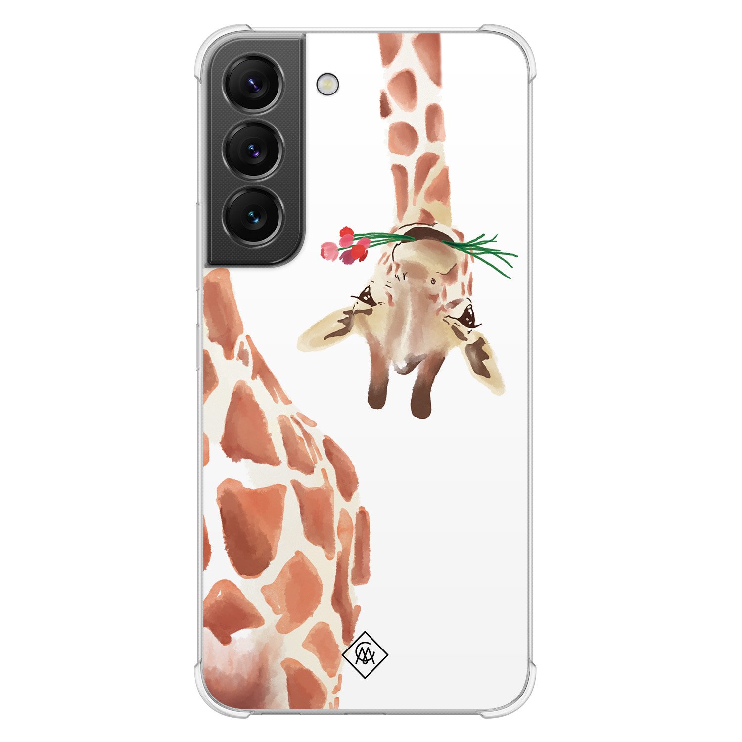 Samsung Galaxy S22 shockproof hoesje - Giraffe - Bruin/beige - Hard Case TPU Zwart - Giraffe - Casimoda