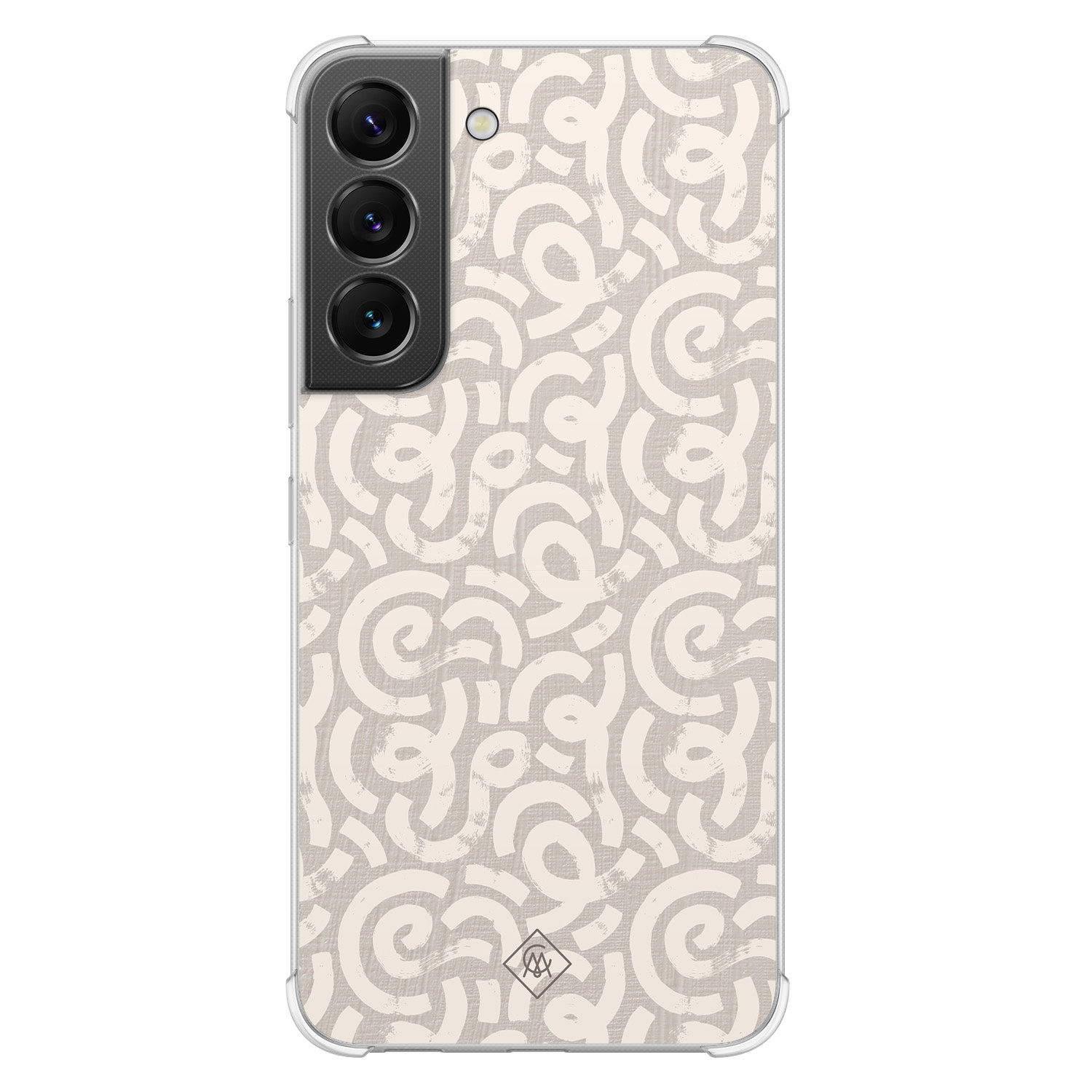 Samsung Galaxy S22 shockproof hoesje - Ivory abstraction - Bruin/beige - Hard Case TPU Zwart - Geometrisch patroon - Casimoda