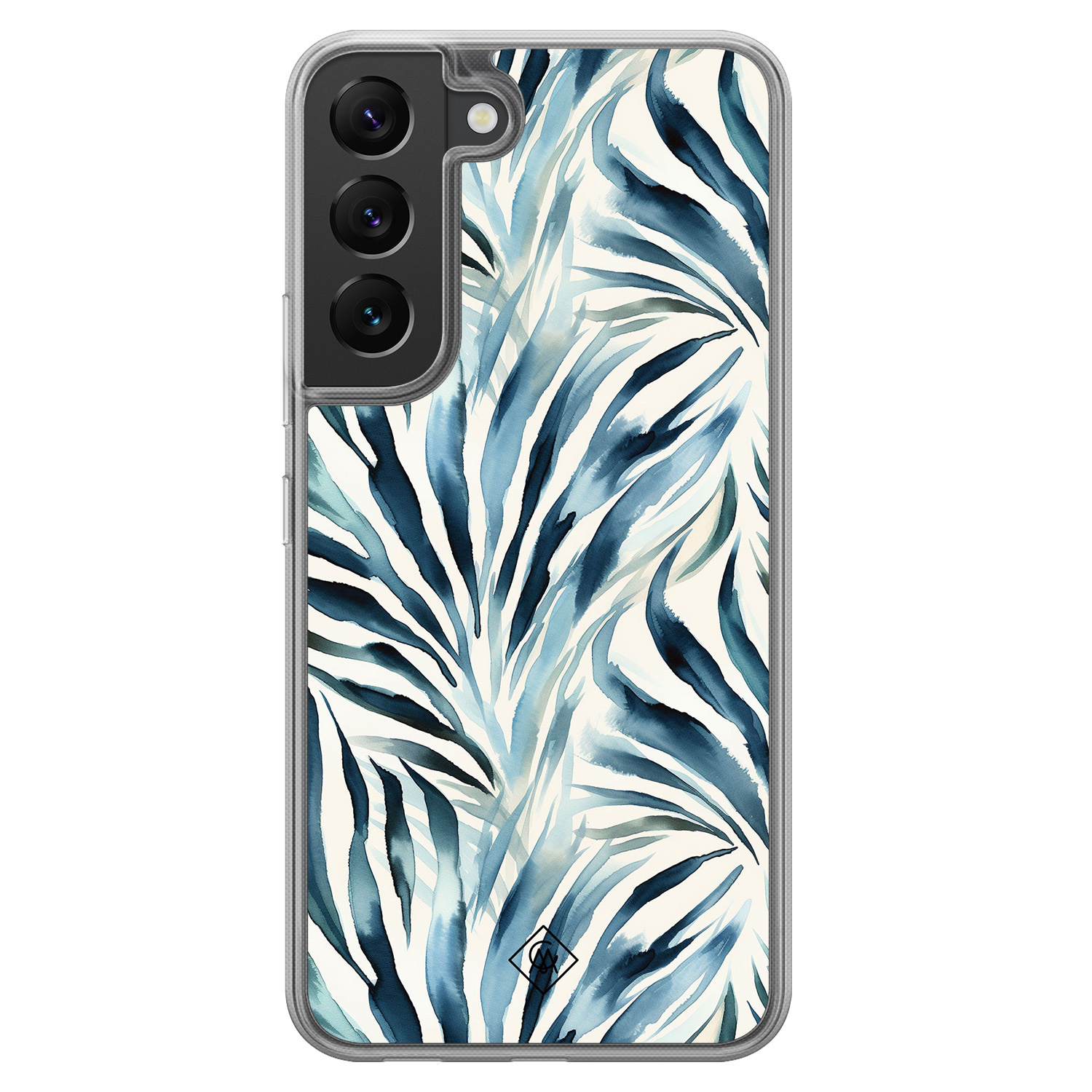 Samsung Galaxy S22 hoesje siliconen - Japandi waves - Casimoda® 2-in-1 case hybride - Schokbestendig - Water - Verhoogde randen - Blauw, Transparant