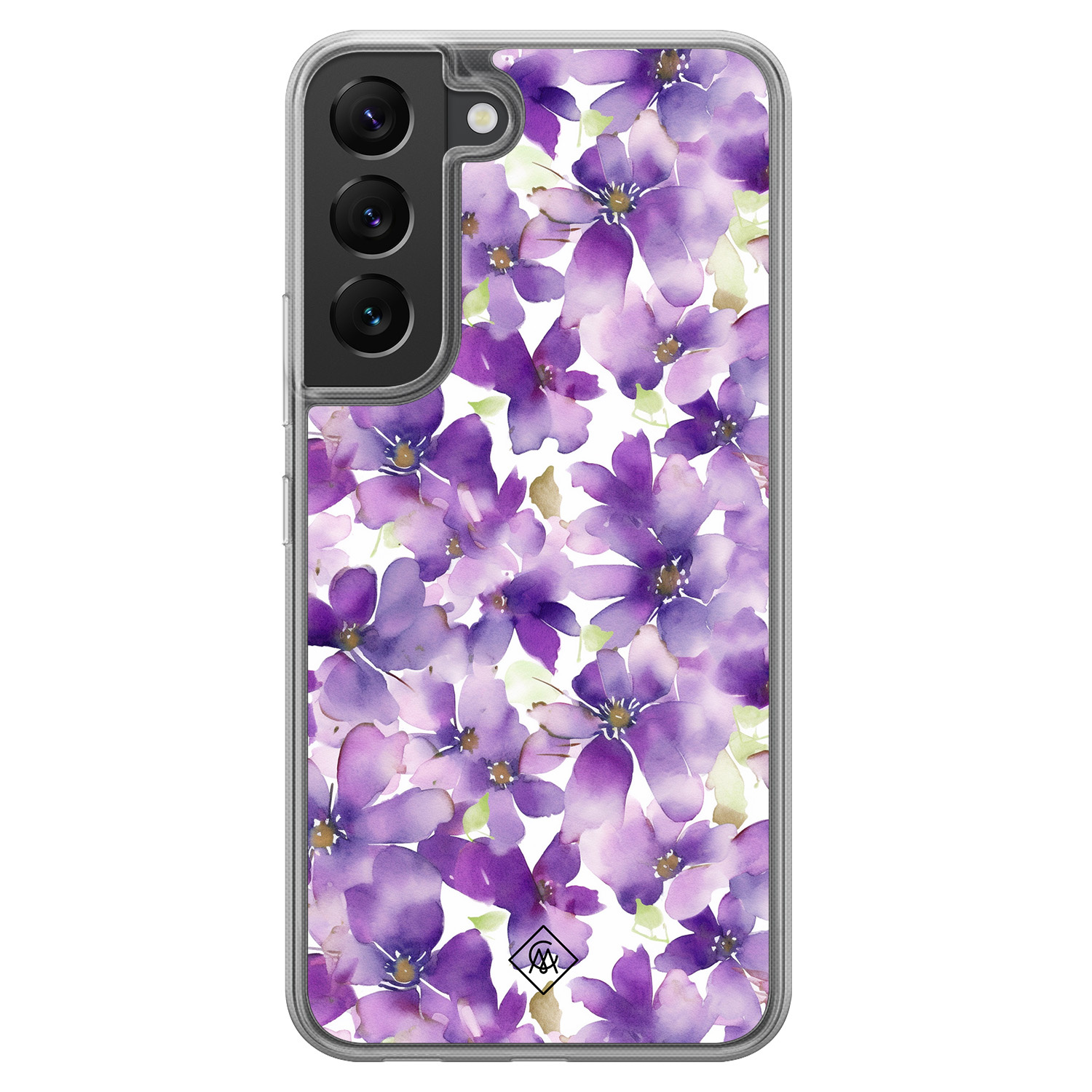 Samsung Galaxy S22 hoesje siliconen - Floral violet - Casimoda® 2-in-1 case hybride - Schokbestendig - Bloemen - Verhoogde randen - Paars, Transparant