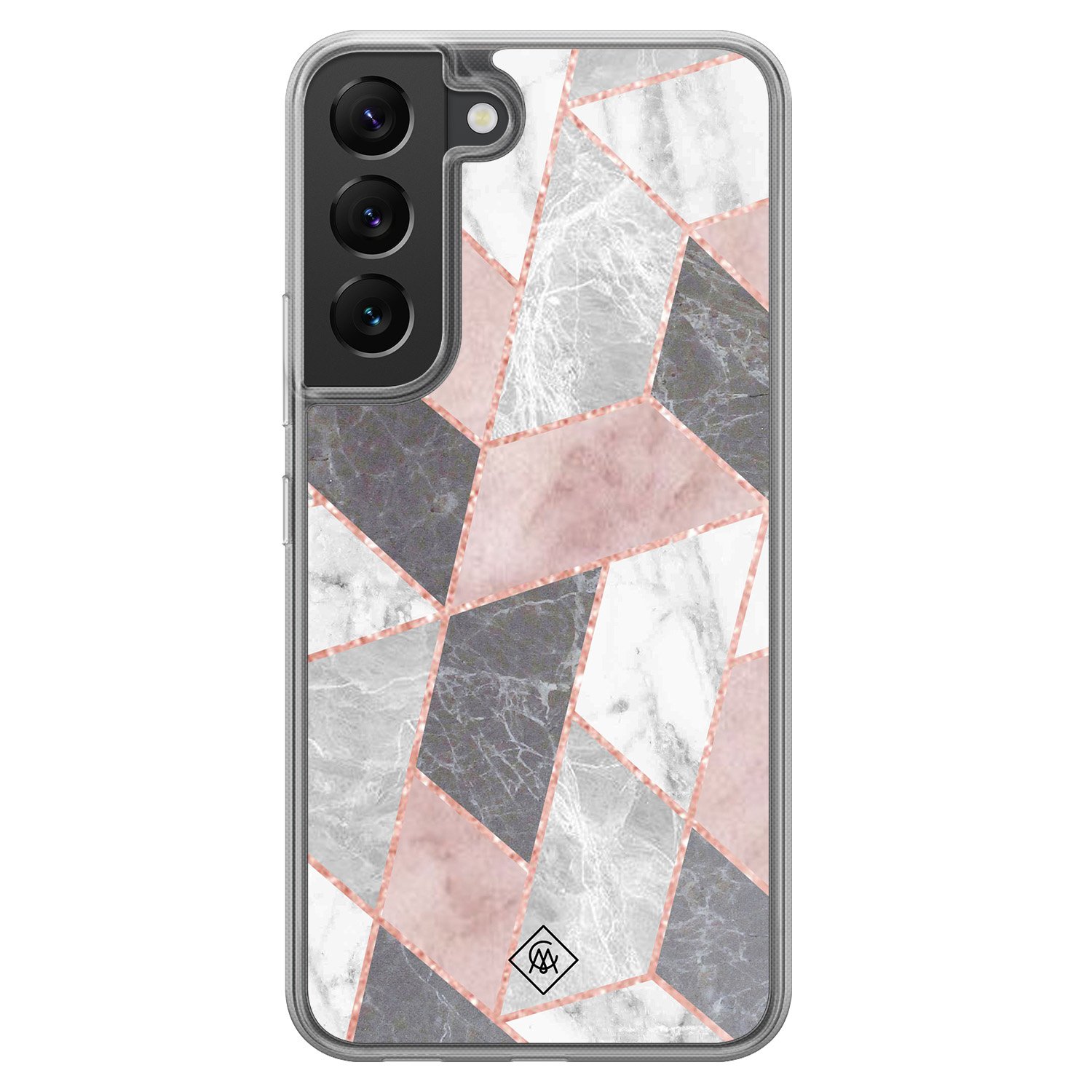 Samsung Galaxy S22 hoesje siliconen - Stone grid marmer / Abstract marble - Casimoda® 2-in-1 case hybride - Schokbestendig - Geometrisch patroon - Verhoogde randen - Paars, Transpa