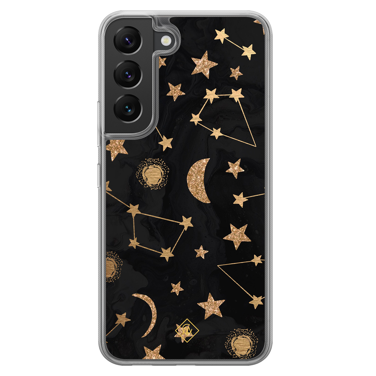 Samsung Galaxy S22 hoesje siliconen - Counting the stars - Casimoda® 2-in-1 case hybride - Schokbestendig - Sterren - Verhoogde randen - Zwart, Transparant