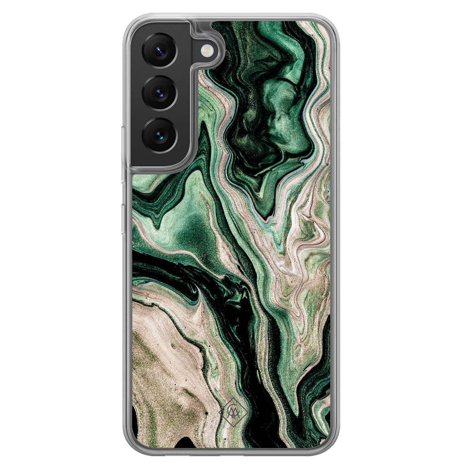 Samsung Galaxy S22 hoesje siliconen - Groen marmer / Marble - Casimoda® 2-in-1 case hybride - Schokbestendig - Marble design - Verhoogde randen - Groen, Transparant