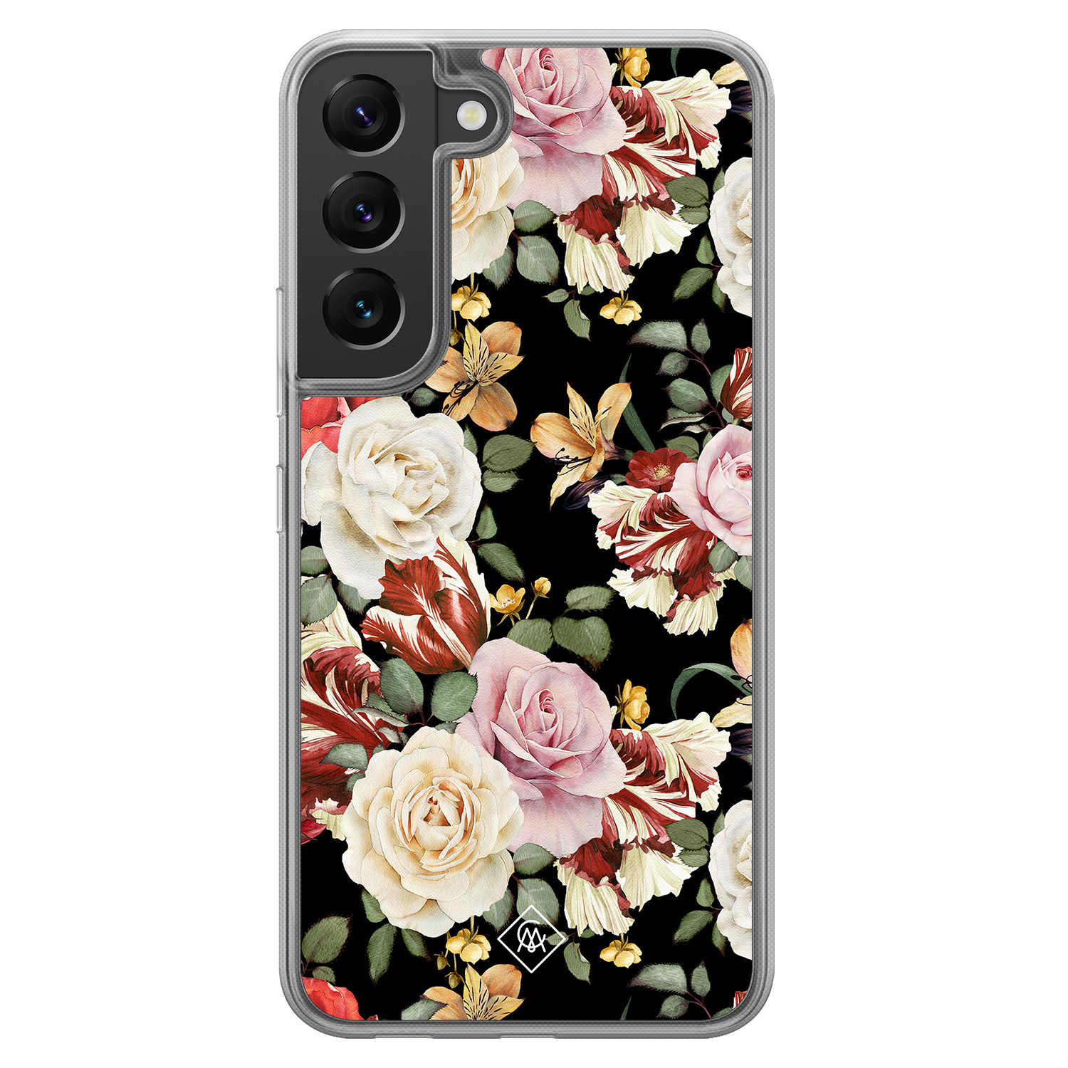Samsung Galaxy S22 hoesje siliconen - Bloemen flowerpower - Casimoda® 2-in-1 case hybride - Schokbestendig - Bloemen - Verhoogde randen - Multi, Transparant