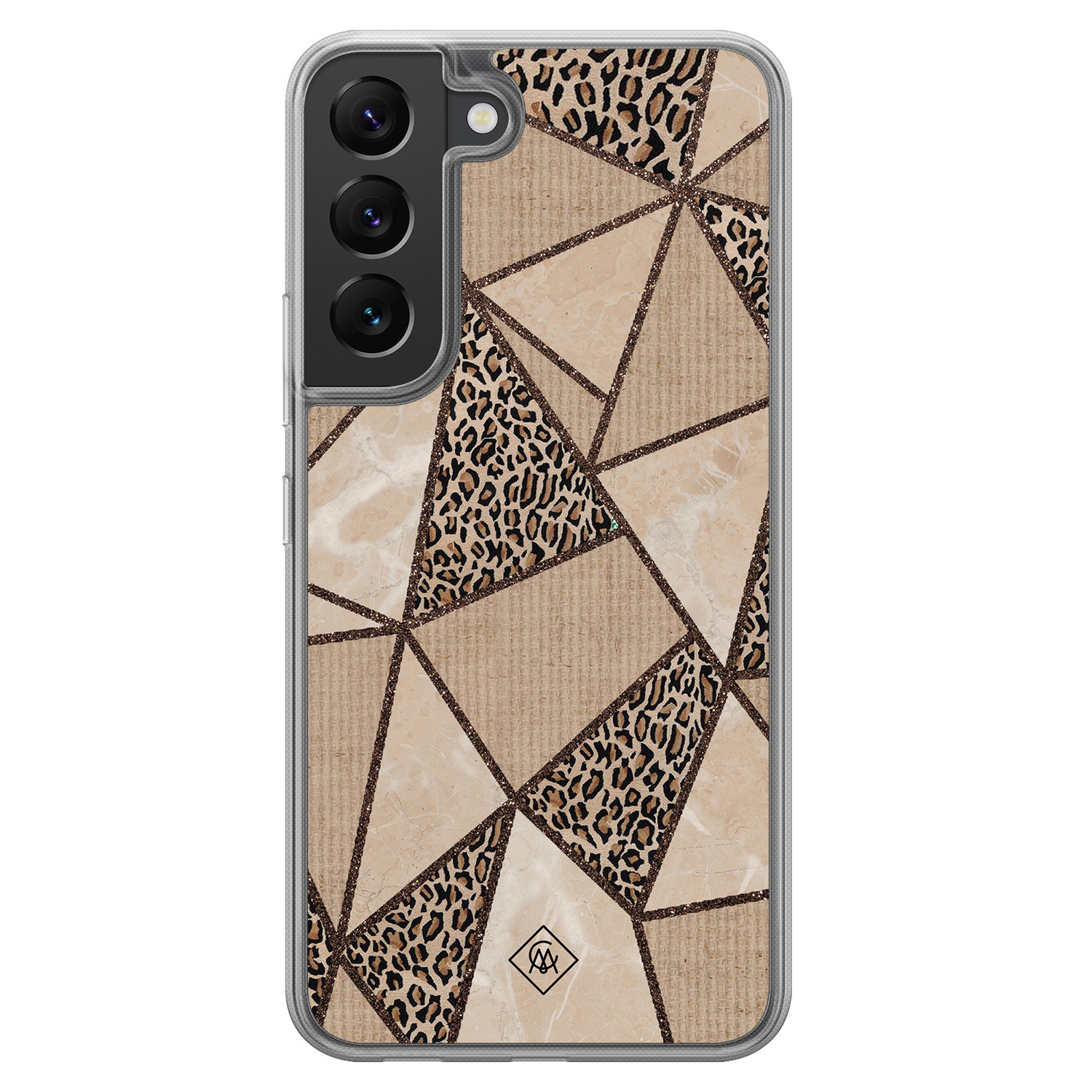 Samsung Galaxy S22 hoesje siliconen - Leopard abstract - Casimoda® 2-in-1 case hybride - Schokbestendig - Luipaardprint - Verhoogde randen - Bruin/beige, Transparant