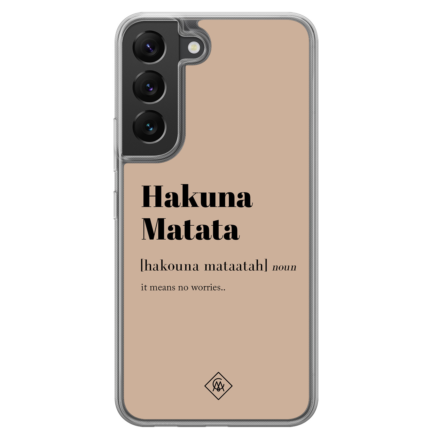 Samsung Galaxy S22 hoesje siliconen - Hakuna matata - Casimoda® 2-in-1 case hybride - Schokbestendig - Tekst - Verhoogde randen - Bruin/beige, Transparant