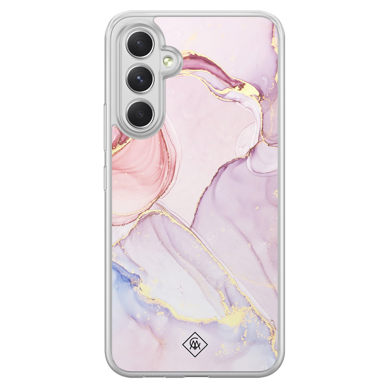 Samsung Galaxy A34 hoesje siliconen - Marmer roze paars - Casimoda® 2-in-1 case hybride - Schokbestendig - Marble design - Verhoogde randen - Paars, Transparant