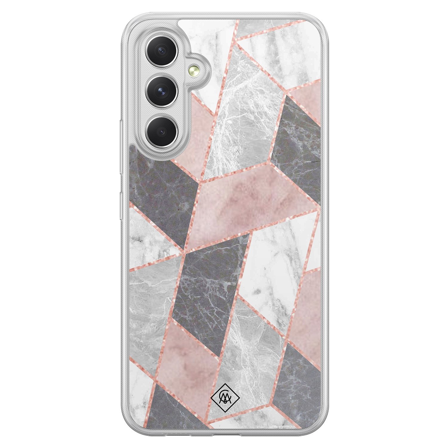 Samsung Galaxy A34 hoesje siliconen - Stone grid marmer / Abstract marble - Casimoda® 2-in-1 case hybride - Schokbestendig - Geometrisch patroon - Verhoogde randen - Paars, Transpa