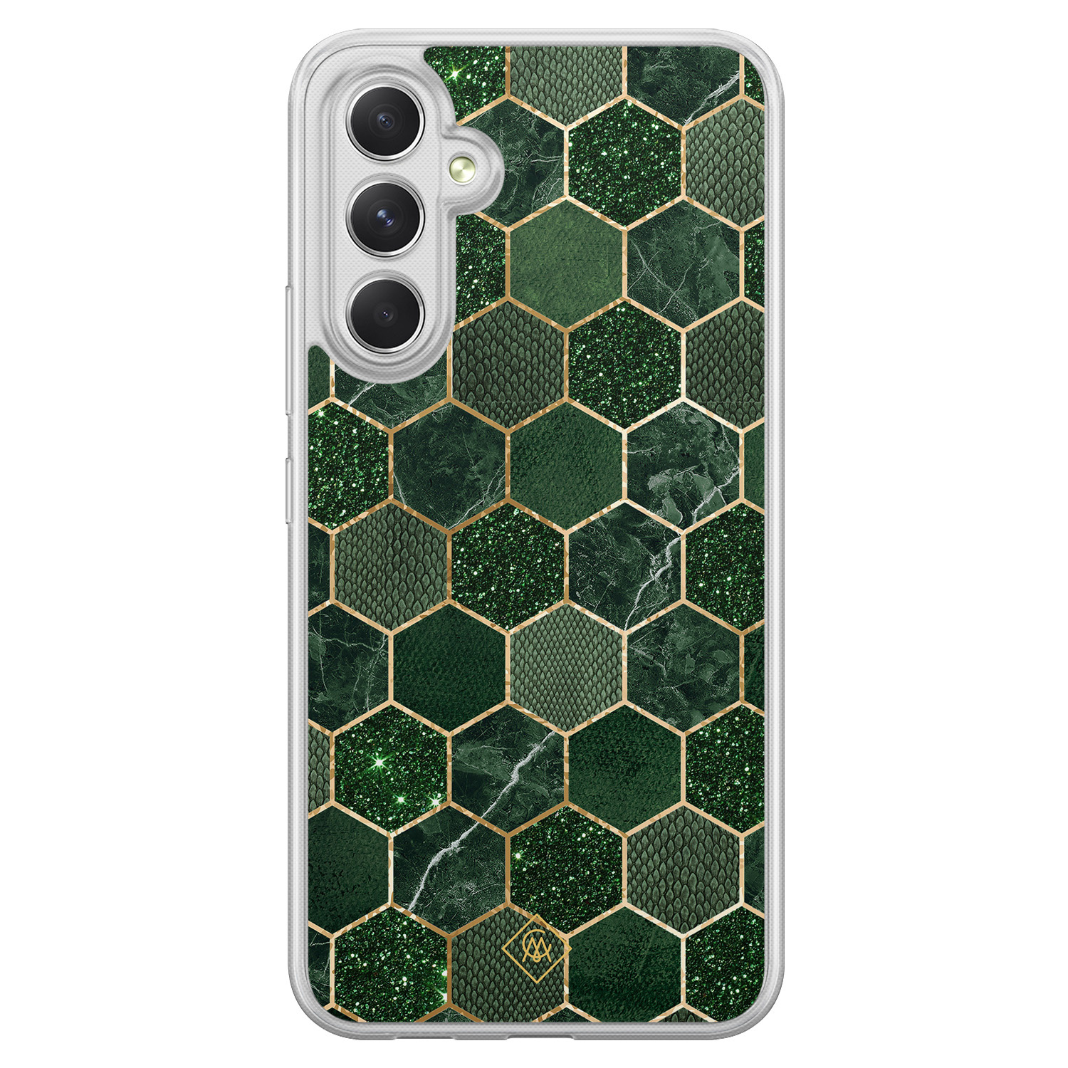 Samsung Galaxy A34 hoesje siliconen - Kubus groen - Casimoda® 2-in-1 case hybride - Schokbestendig - Geometrisch patroon - Verhoogde randen - Groen, Transparant