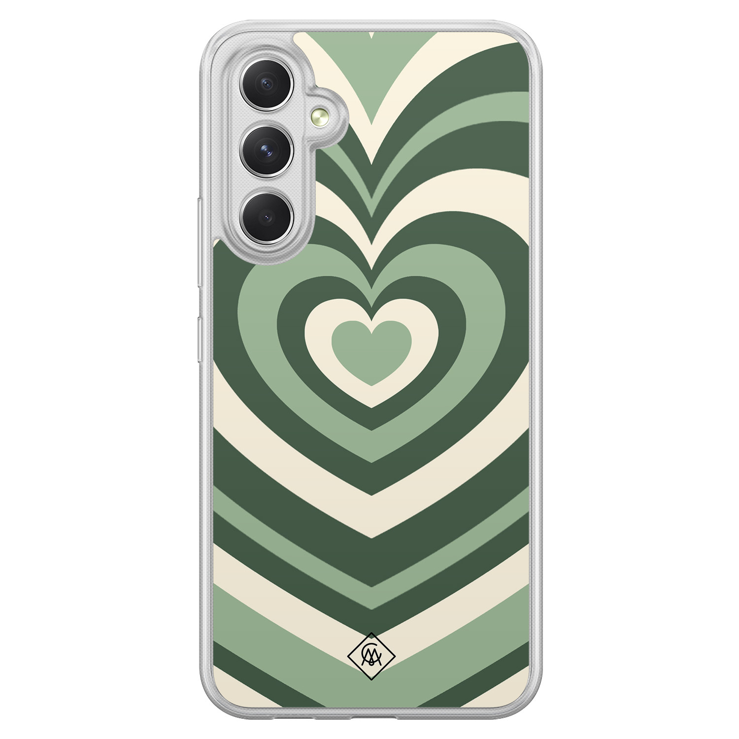 Samsung Galaxy A34 hoesje siliconen - Groen hart swirl - Casimoda® 2-in-1 case hybride - Schokbestendig - Illustratie - Verhoogde randen - Groen, Transparant